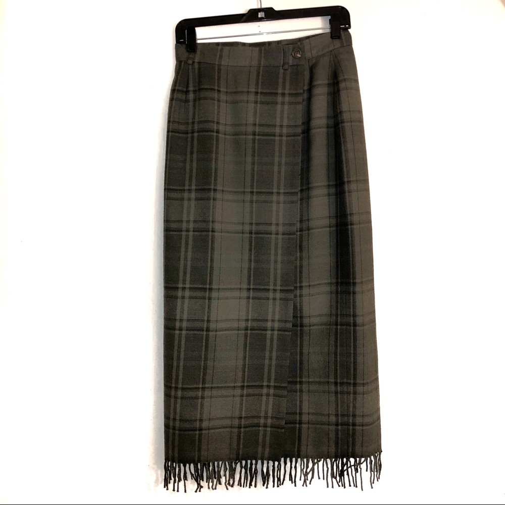 Lauren Ralph Lauren Wool Midi Skirt Green & Black